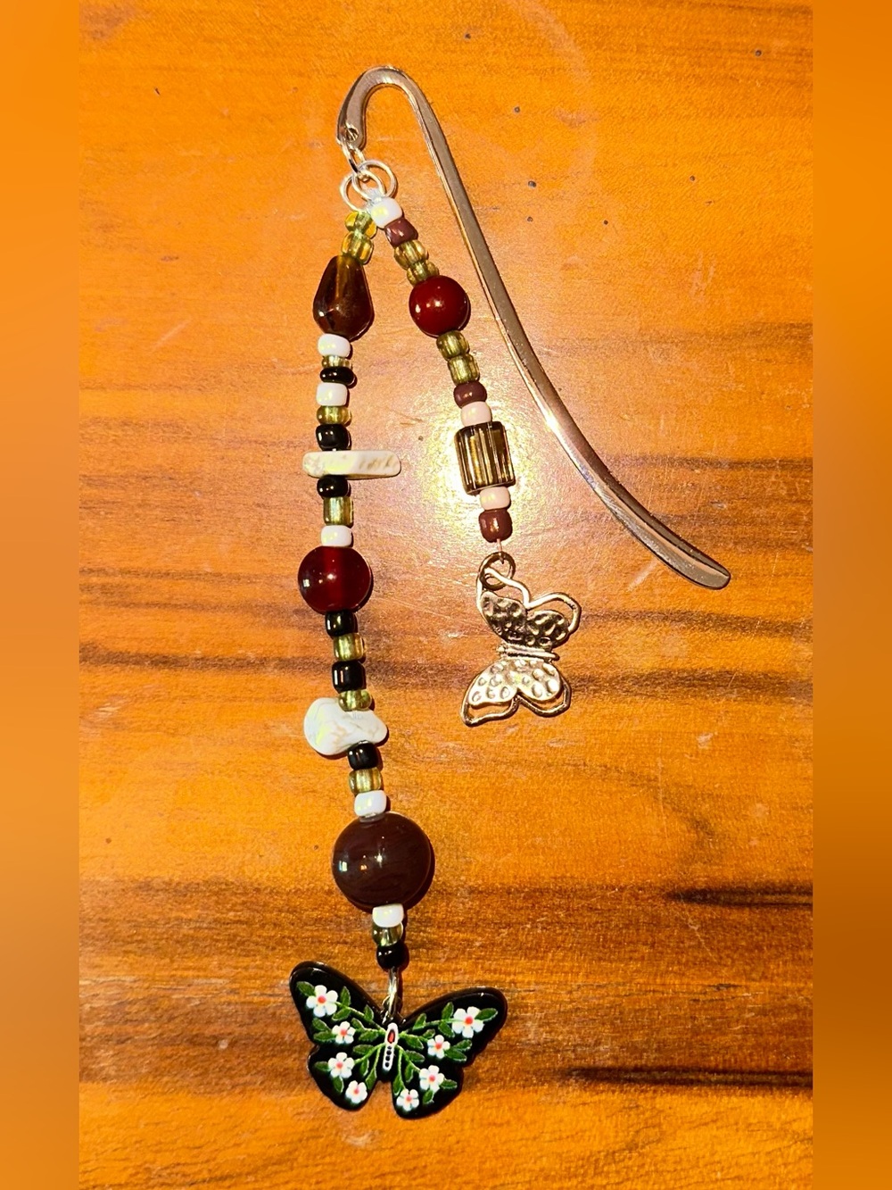 Handmade Brown & Green Beaded Butterfly Bookmark - Women Other Necklaces